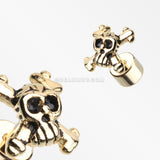 A Pair of Golden Pirate Skull Steel Fake Plug Earring-Gold