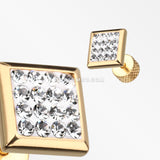 A Pair of Golden Square Multi-Gem Sparkle Fake Plug Earring-Clear