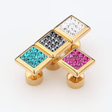 A Pair of Golden Square Multi-Gem Sparkle Fake Plug Earring-Clear
