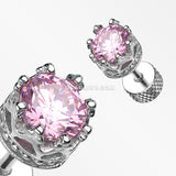 A Pair of Tiara Crown Prong Sparkle Fake Plug Earring-Pink