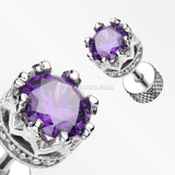 A Pair of Tiara Crown Prong Sparkle Fake Plug Earring-Purple