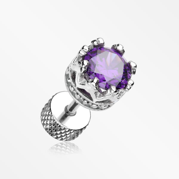 A Pair of Tiara Crown Prong Sparkle Fake Plug Earring-Purple