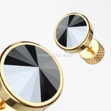 A Pair of Golden Pointy Faceted Crystal Fake Plug Earring-Hematite