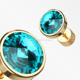 A Pair of Golden Pointy Faceted Crystal Fake Plug Earring-Teal