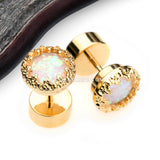 A Pair of Golden Opal Sparkle Crown Fake Plug-White