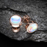 A Pair of Rose Gold Iridescent Revo Sparkle Steel Fake Plug Earring