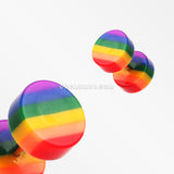 A Pair of Rainbow Stripe Acrylic Faux Gauge Plug Earring-Rainbow/Multi-Color