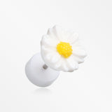 A Pair of Cutesy Daisy Flower Acrylic Fake Plug-White