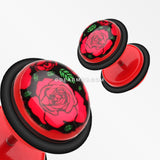 A Pair of Rose Bloom Acrylic Faux Gauge Plug Earring-Red