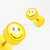 A Pair of Smiley Yellow Acrylic Faux Gauge Plug Earring-Yellow