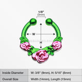 Colorline Rose Garden Icon Fake Septum Clip-On Ring-Green/Pink