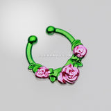 Colorline Rose Garden Icon Fake Septum Clip-On Ring-Green/Pink