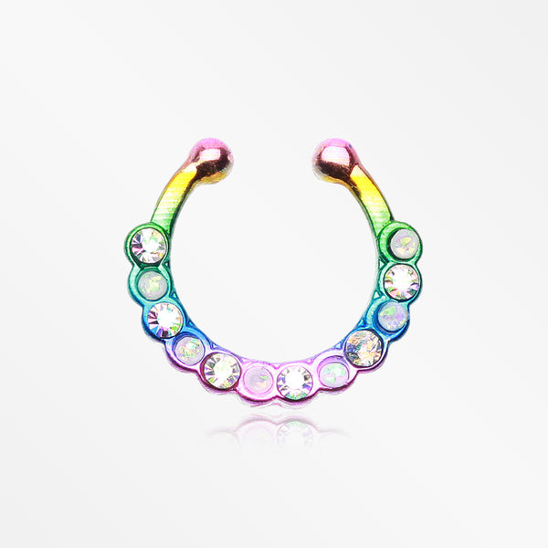 Colorline Opal Paradigm Fake Septum Clip-On Ring-Rainbow/Aurora Borealis