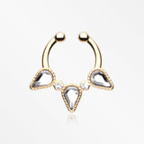 Golden Sparkle Trident Fake Septum Clip-On Ring-Clear
