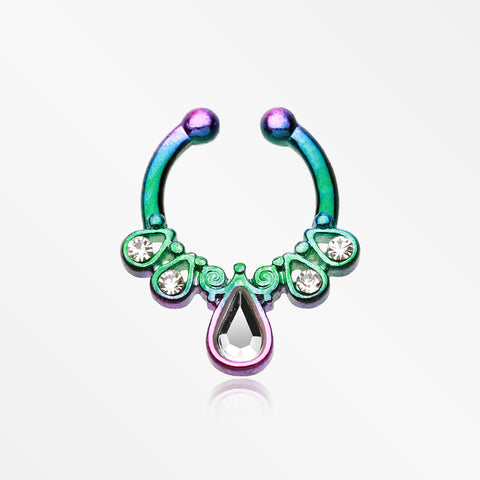 Colorline Radiant Kao Fake Septum Clip-On Ring-Rainbow/Clear