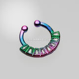 Colorline Sabre Arc Fake Septum Clip-On Ring-Rainbow/Clear