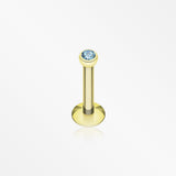 Gold Plated Gem Ball Internally Threaded Labret-Aqua