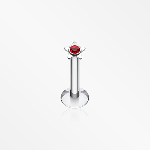 Sparkle Star Top Internally Threaded Labret-Red