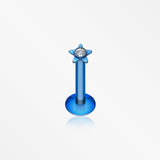 Colorline Sparkle Star Top Internally Threaded Labret-Blue/Clear