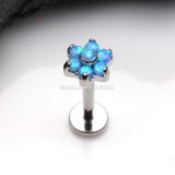 Brilliant Fire Opal Sparkle Flower Top Internally Threaded Labret-Blue Opal