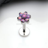 Brilliant Fire Opal Sparkle Flower Top Internally Threaded Labret-Purple Opal