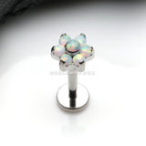 Brilliant Fire Opal Sparkle Flower Top Internally Threaded Labret-White Opal