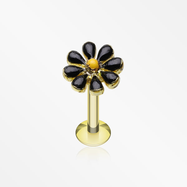 Golden Spring Blossom Flower Top Steel Labret-Black/Yellow