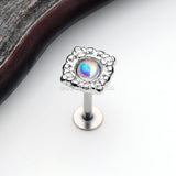 Ornate Moonstone Lace Top Steel Labret-Clear/White