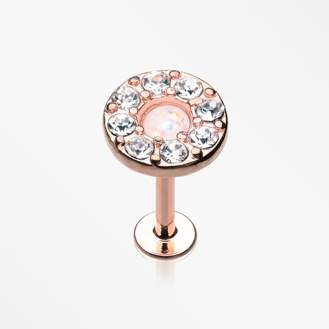 Rose Gold Opal Elegance Multi-Gem Top Steel Labret-Clear/White