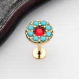Golden Ruby Sparkle Turquoise Top Steel Labret-Red/Turquoise