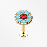 Golden Ruby Sparkle Turquoise Top Steel Labret-Red/Turquoise