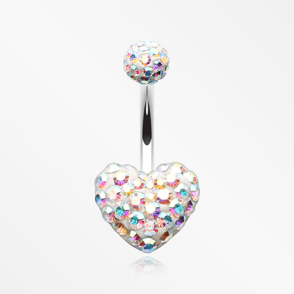 Multi-Gem Sparkle Heart Multi-Gem Belly Button Ring-Aurora Borealis