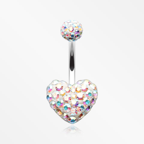 Multi-Gem Sparkle Heart Multi-Gem Belly Button Ring-Aurora Borealis