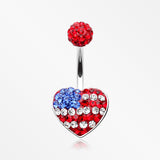 American Flag Multi-Gem Sparkle Belly Button Ring -Red