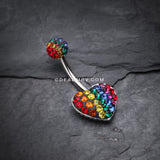 Rainbow Heart Multi-Gem Sparkle Belly Button Ring-Rainbow/Multi-Color