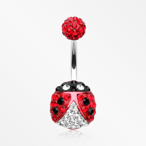 Adorable Lady Bug Multi-Gem Sparkle Belly Button Ring-Red