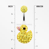Cute Rubber Duck Multi-Gem Sparkle Belly Button Ring-Yellow