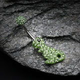 Charming Dinosaur Multi-Gem Sparkle Dangle Belly Button Ring-Green