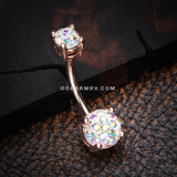 Rose Gold Multi-Gem Sprinkle Sparkle Prong Set Belly Button Ring-Aurora Borealis