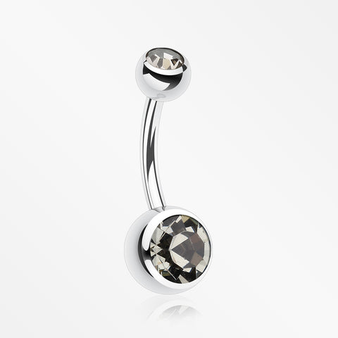 Double Gem Ball Steel Belly Button Ring-Black Diamond