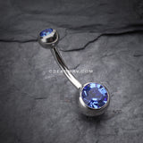 Double Gem Ball Steel Belly Button Ring-Blue