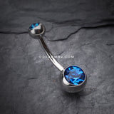 Double Gem Ball Steel Belly Button Ring-Capri Blue