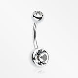 Double Gem Ball Steel Belly Button Ring-Clear