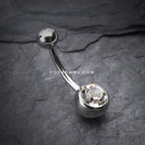 Double Gem Ball Steel Belly Button Ring-Clear