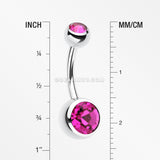 Double Gem Ball Steel Belly Button Ring-Fuchsia