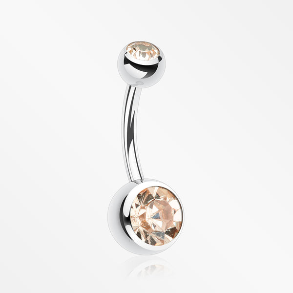 Double Gem Ball Steel Belly Button Ring-Peach