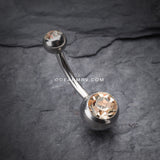 Double Gem Ball Steel Belly Button Ring-Peach
