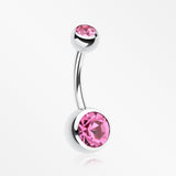 Double Gem Ball Steel Belly Button Ring-Pink