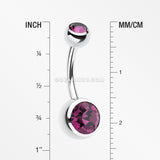 Double Gem Ball Steel Belly Button Ring-Purple