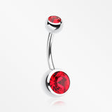 Double Gem Ball Steel Belly Button Ring-Red